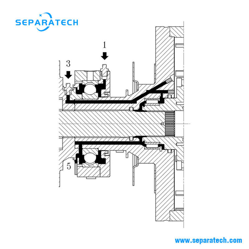 Decanter centrifuge lubrication for main bearings